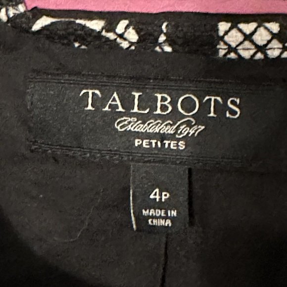 TALBOTS BLACK & WHITE DAMASK FLORAL LACE PATTERN JACKET BLAZER 4 PETITE - Picture 3 of 8